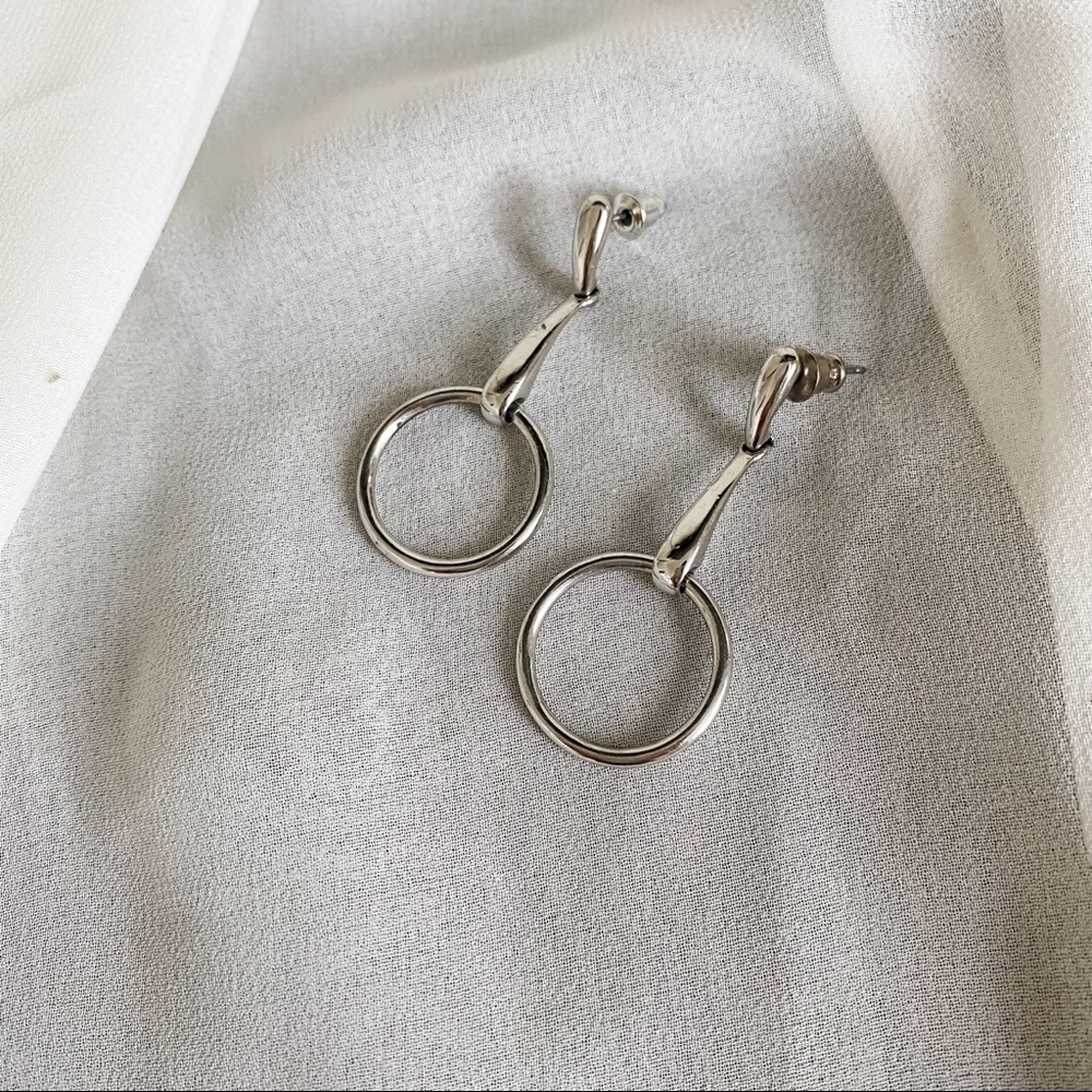 Vintage Silver Slim Line Circle Dangle Earrings